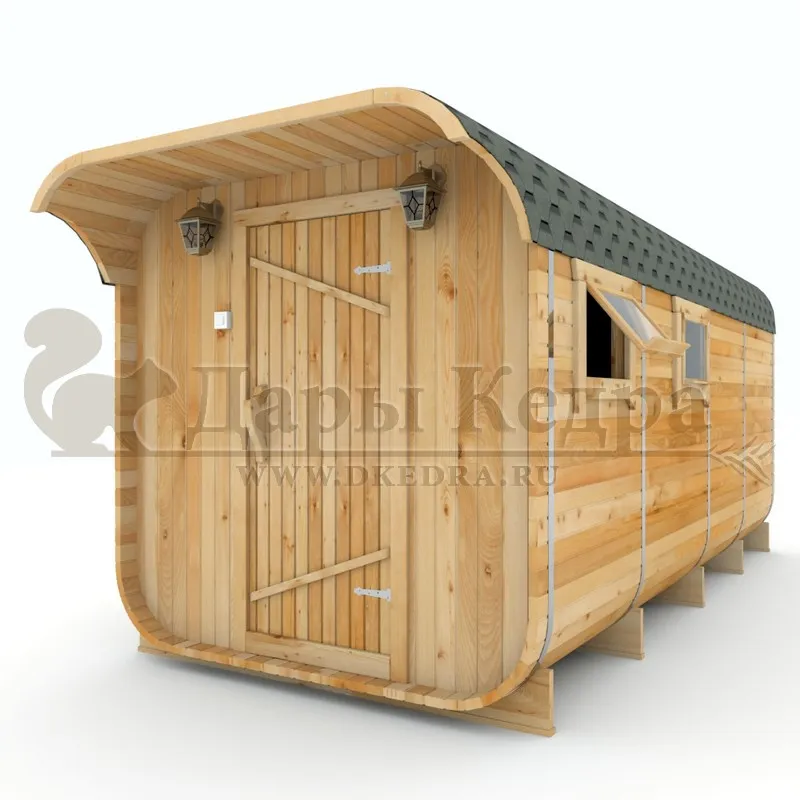 Баня-бочка квадро из кедра с козырьком (все размеры)