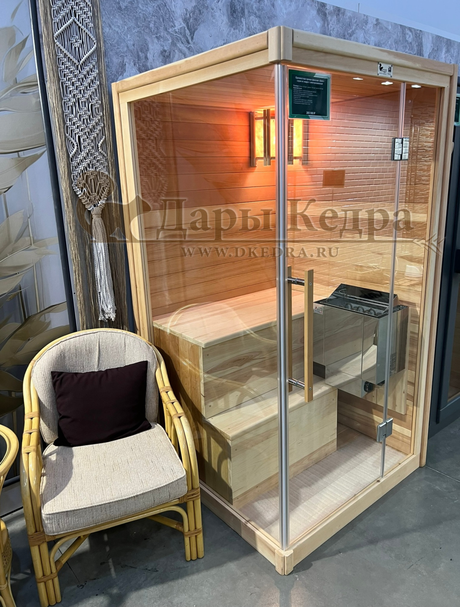 Одноместная прямая финская «Элит» сауна кабина из кедра и липы с электрокаменкой