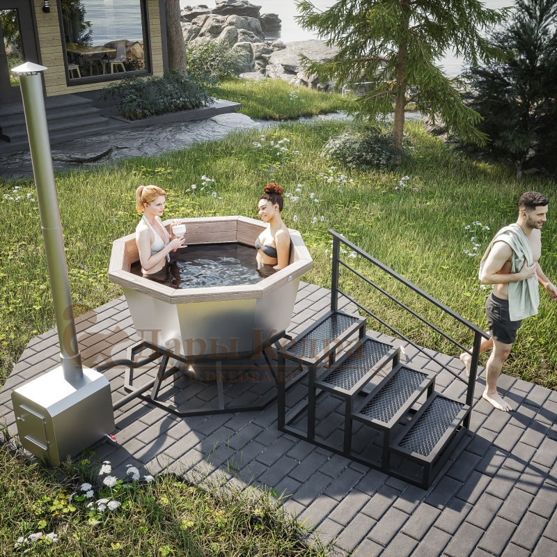 Банный чан из нержавеющей стали Ø-1750 на подставке с приставной печью